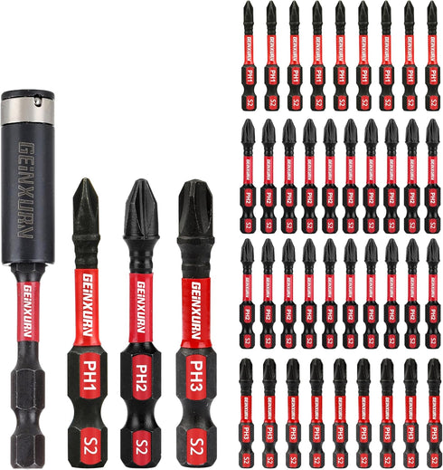 Anti-slip Hex Impact Magnetic Screwdriver Bits Set, 40 Pack 1/4 Inch Hex Shank Phillips Cross Bits with Impact Bit