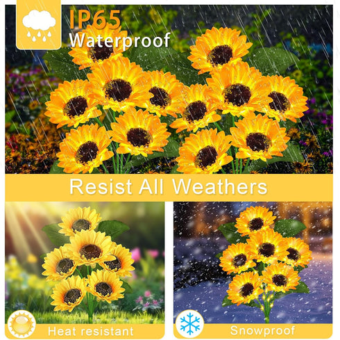 4 Pack 24 VOOKRY Solar Lights Outdoor, with Sunflower Lights, Waterproof Solar Flowers Garden Decor, Birthday Gifts