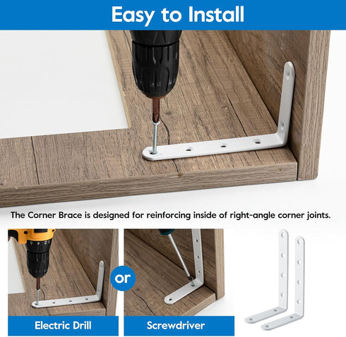 HOME MASTER HARDWARE 8 Pack Brace,5" 3" Corner Brace Shelf Bracket L Shelf Bracket Heavy Duty White Steel L Corner x