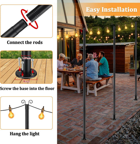 COCONUT 8FT (1 String Light Pole for Ground, Heavy Duty Adjustable Metal Poles for Outdoor String Light Hanging
