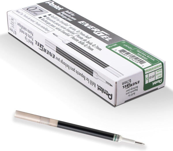 Pentel Refill Ink for EnerGel Gel Pen, 0.7mm Metal Tip, Medium, Forest Green Ink, 12 Pack