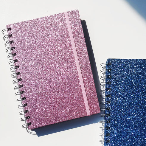 Glittery Pink Spiral Notebook, 2Pack Hardcover Journals for Note Taking, 180 Pages, 8.2” x 6”, Thick Paper