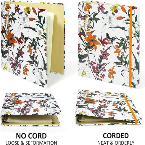 Mini 3 Ring Binder, 1 Inch, 5.5 x 8.5, Cute Flower Cover with Elastic Cord, School Binder, Recipe Binder
