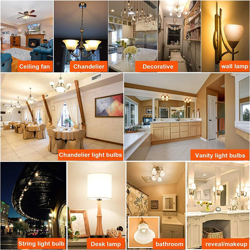 Bulbs,E12 Bulbs,4W 40 Bulb,400lm,Warm 2700K,Globe Bulb Bulb Decorative,6Pack. LED Frosted Candelabra Light Edison LED