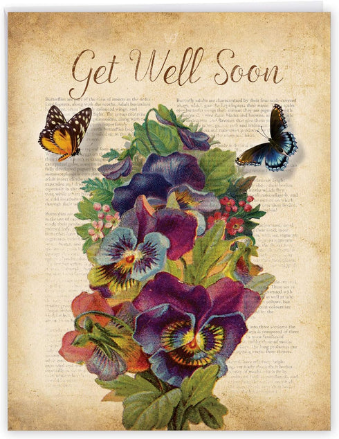 The Best Card Company Big Floral Get Well Soon Card, 8.5 x 11 Inch, Flowers, Feel Better Greeting, Fluttering Words