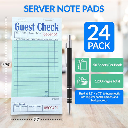by Reli. (24 Pack, 50 Reli. Server Note Pads Sheets/Pad) Guest Check Books for Servers | Note Pads for Waitress