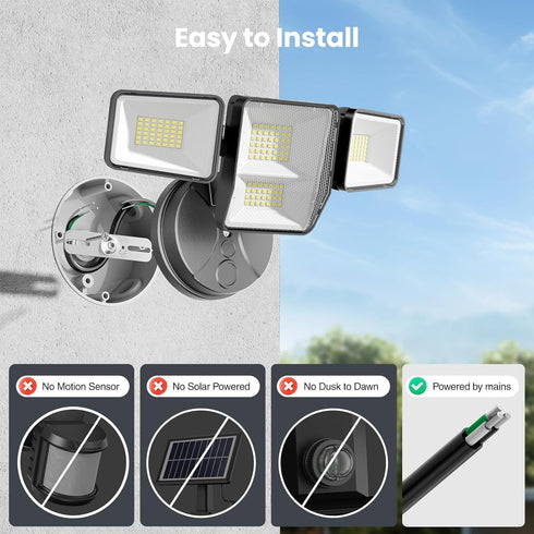 70W 7000LM 4 6500K IP65 LED Flood Lights Outdoor, Switch Controlled Security Lights with Heads, Adjustable Heads