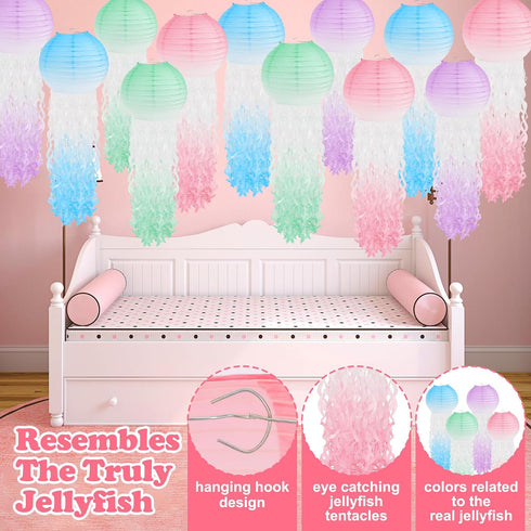 12Pcs (12) Windspeed Jelly Fish Paper Lanterns Blue Hanging Jelly Fish Paper Lanterns for Blue Ocean Theme, Beach