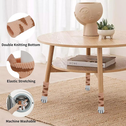 FHUIEWRY 24 (6 Pcs Chair Leg Floor Protectors,Cute Cat Paw Chair Leg Socks Non-Slip Knitted Furniture Socks, High