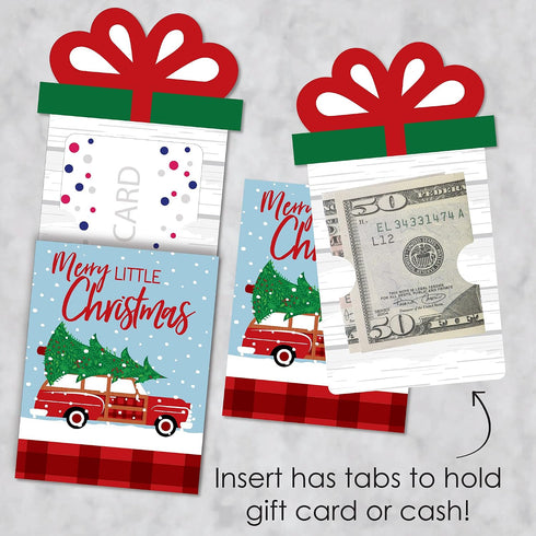 Set 8 Big Dot of Happiness Merry Little Christmas Tree - Red Car Christmas Party Money and Gift Card Sleeves - Nifty