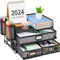 Marbrasse 3 Tier Mesh Desk Organizer - Black Multi-Functional Organizer with Drawer, Paper Letter Organizer & 2 Pen