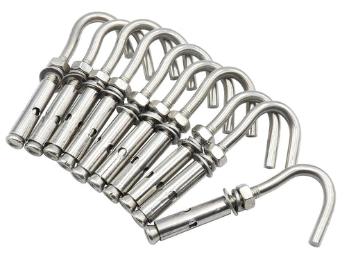 LBY 10pcs Expansion Anchor Bolt Open Cup Hooks - M6 Heavy Duty Bolts, Stainless Steel Hardware Tool