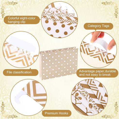 Estune 32 Pcs Decorative Hanging File Folders, Letter Size, Geometric, Marble, Quote Designs for Office Desk