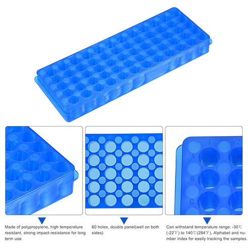 MECCANIXITY Centrifuge Tube Rack, 60-Well Double Panel for 0.5ml/1.5ml/2ml Tubes, Pack of 2