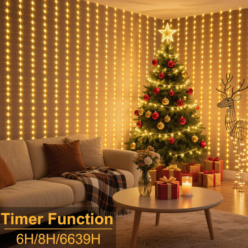 600 20Ftx10Ft, ZAIYW Curtain Lights LED Dual Color Changing Curtain Fairy Light Connectable with Timer Remote