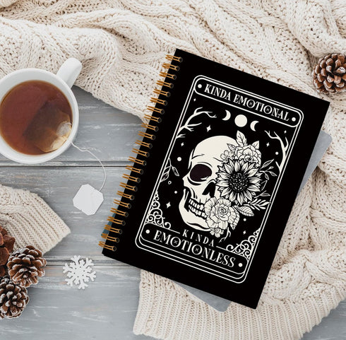 Tarot Skull Moon Sun Notebook,Kinda Emotional Kinda Emotionless Motivational Skeleton Journals,Flower Hardcover Spiral Notebook 5.5x8.3
