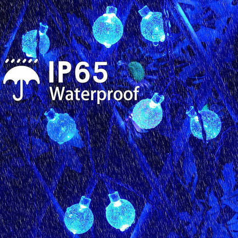 2-Pack 100 64FT 8 Blue LED Crystal Globe Solar Christmas Lights, Outdoor Waterproof Solar String Lights with Lighting