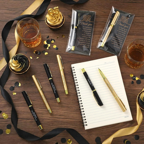 Feifeiya 50 Set 65th Birthday Party Favor for Guest Anniversary Party Favor with Black and Gold Ballpoint Pens