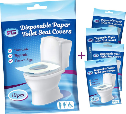 Rockland Guard Toilet Seat Cover - Flushable & Disposable for Bathroom - Travel Essentials for Kids & Adults, 50-Count