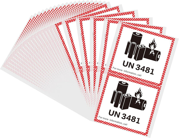 Hybsk Lithium Ion Battery Transport Caution Warning Labels, 50 Adhesive Stickers (4.7" x 4.3", UN3481)