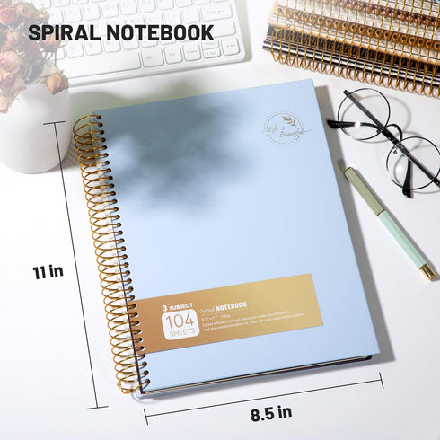 FLYING EAGLE College Ruled Spiral Notebook 8.5 X 11, 3 Subject Journal for Work and School