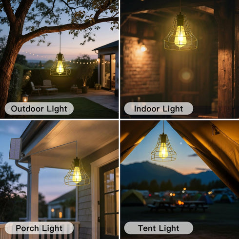 Solar Pendant Lights, Solar Powered Shed Light with Pull Cord and Remote for Outdoor Indoor, Solar Chandelier, Gazebo