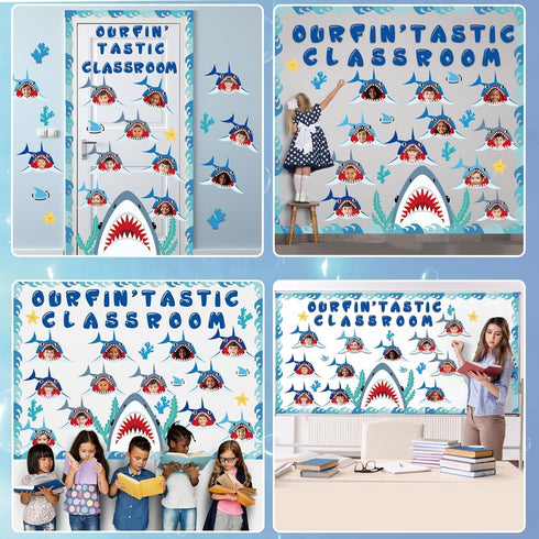 Shark Bulletin Board Kit, Under The Sea Classroom Decorations, DIY Photo Set Ocean Theme Paper Cutouts for Kids Decor