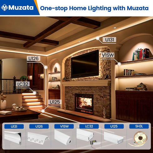 6Pack 3.3FT/1M V1SW 1M Muzata V Shape LED Channel Silver Aluminum LED Strip Diffuser Channel with Milky White Cover