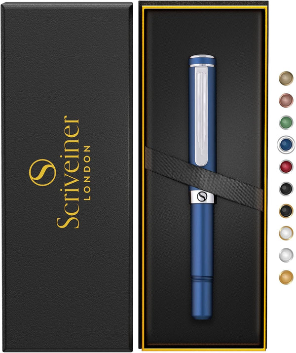 Scriveiner Blue Rollerball EDC Luxury Pen, Chrome Finish, Best Gift for Men & Women, German Schmidt Refill