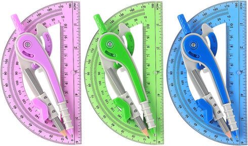 ZZTX Compass and Protractor Set for Geometry, 180-Degree Protractor and Compass for Students,