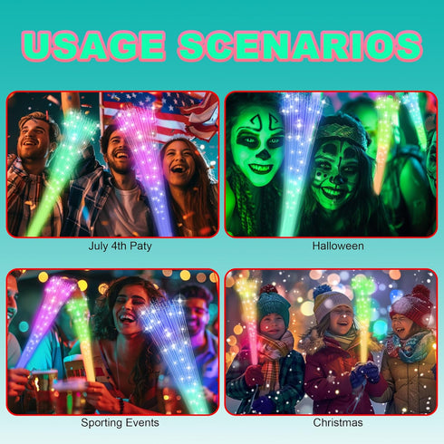 JSronms 48 PCS Fiber Optic Wand,Glow Fiber Optic Wands,Glow in The Dark Party,Glow Wands led Light up Party Favors