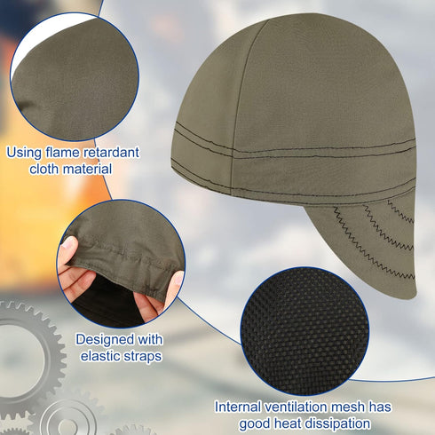 Macarrie 3 Pcs Welding Hats for Men, Flame Resistant Cotton Cap with Mesh Inside Liner