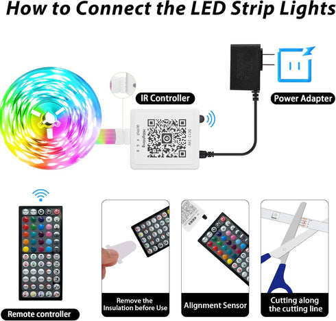 NBBUFF 150ft (2 75FT), 60 Led Lights for Bedroom Rolls of Color Changing RGB Led Strip Lights with Keys Remote and App