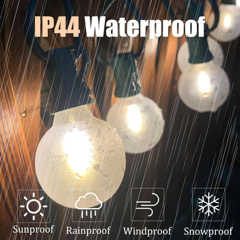 25Ft G40 25 Bulbs(2 Abeja Frosted White String Lights, Globe Patio String Lights with LED Frosted Spare), Vintage