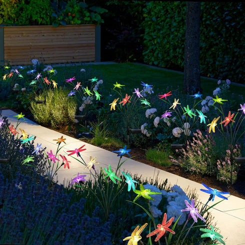 Solar Garden Light Spring Outdoor Decoration, Dragonfly Swing Light Set 2 for Patio Yard Landscape