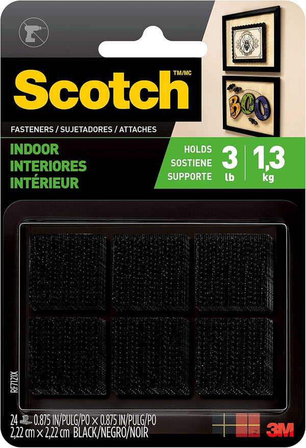 Scotch Multi-Purpose Hook and Loop Fasteners, Indoor Use, Black, 78 in, 24-Pair, 48-Squares