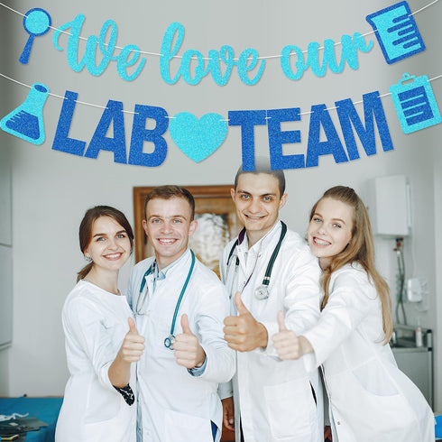 POSLIUE We Love Our LAB Team Banner - NO DIY Medical Laboratory Professional Week Decorations LAB Week Party Supplies