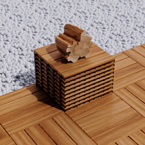 12" 12" 27 (4-Slat Acacia Wood Deck Tiles, x Interlocking Outdoor Flooring for Patio, Balcony, Backyard & Garden