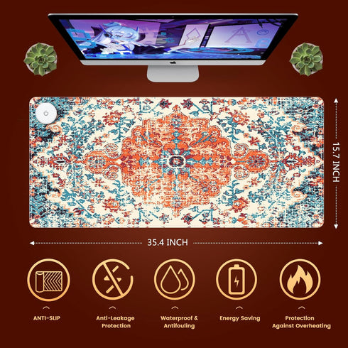 iLeadon Heated Mouse Pad, Electric Warm Desk Mat with 3 Heating Levels & 3 Auto Shut-Off Levels, 35.4" x 15.7" Large