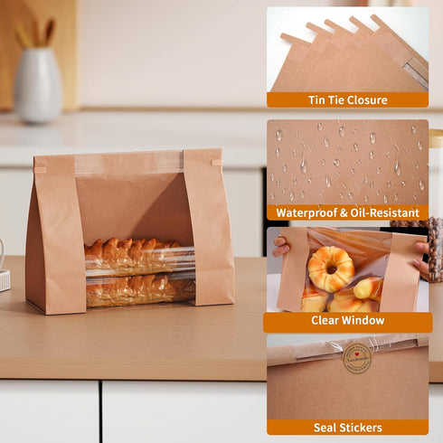 100 10.244.3310.24 80g 100 Bread Bags with Window Pcs Sourdough Homemade Bread Bags, in, Kraft Paper with Waterproof PE