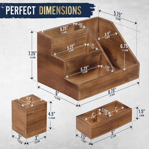 HBCY Creations 3 PIECE Rustic Wooden Desk Organizer Set, Rustic Mail Organizer for Desktop, Great for Rustic or