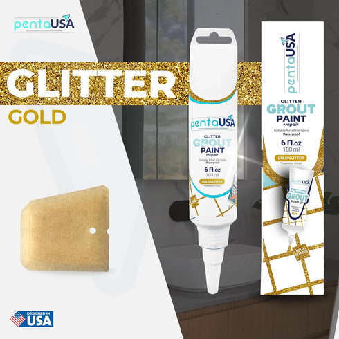 PentaUSA Glitter Grout Tube, 6 Fl Oz Fast Drying Grout Paint, Shiny Repair Kit for Bathroom & Kitchen