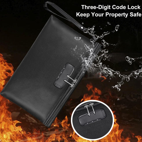 ZOOPIP Fireproof Money Bag with Lock, 11.2"x7.6" Fireproof Cash Bag with Zipper Closure for A5 Size Document (Black)