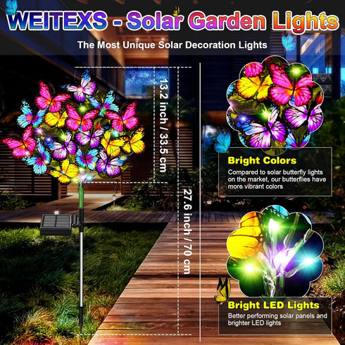 Solar Garden Lights Solar Lights Outdoor Waterproof Solar Lights 2 Pack with New Upgraded 72 LED 34 Butterfly Outdoor Solar Lights for Yard Outside Garden Pathway Decor Gifts for Women by WEITEXS