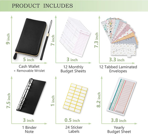 Cash Envelope Wallet All in One Budget System with 12x Tabbed Cash Envelopes & Monthly Budget Cards
