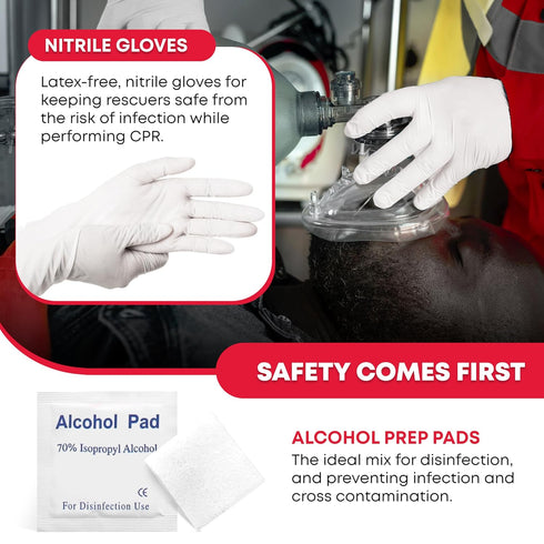 Ever Ready First Aid CPR Rescue Mask, Adult/Child Pocket Resuscitator with Hard Case, Gloves, and Wipes
