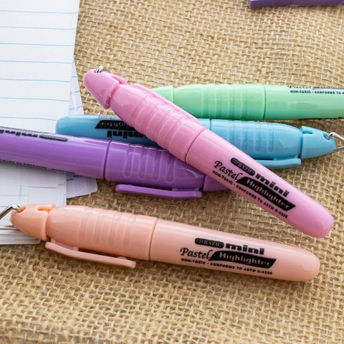 BAZIC Mini Highlighter Pen, Pastel Color, Chisel Tip Broad Fine Line Highlighters, Unscented (5/Pack), 24-Packs