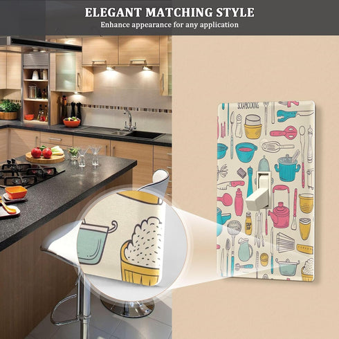 FLildon Kitchen Cookware Pattern Wall Plates, Duplex Outlet Covers, Toggle Light Switch Plates, Decorator Light Switch