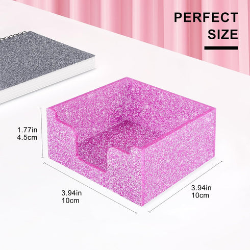 Rouidr Acrylic Sticky Note Holder - Glitter Memo Pad Dispenser, 3.94 x 3.94 Inch for Home & Office