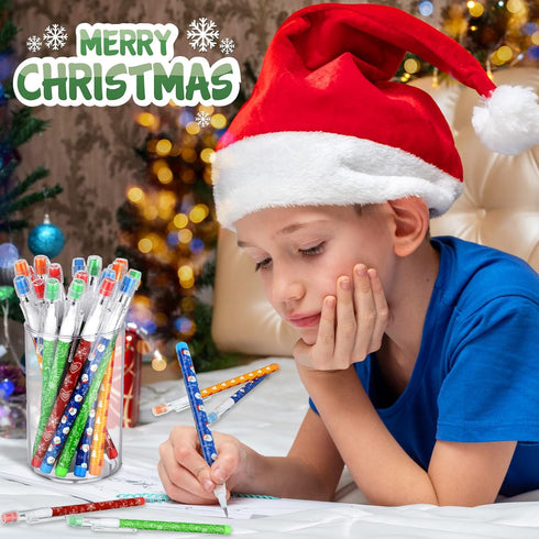 Christmas Stackable Pencils Bulk with Eraser, Translucent Multi Point Push Pencils Set (120 Pcs)